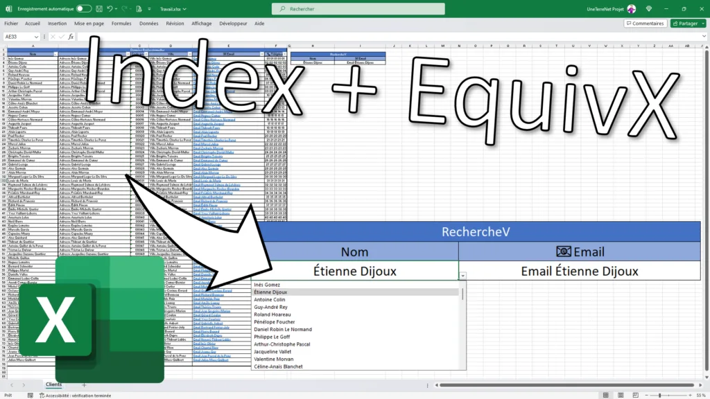 Rechercher une valeur avec Index et EquivX dans Excel - Miniature