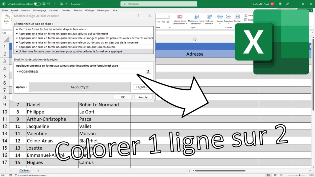 Colorer une ligne sur deux dans Excel - Miniature